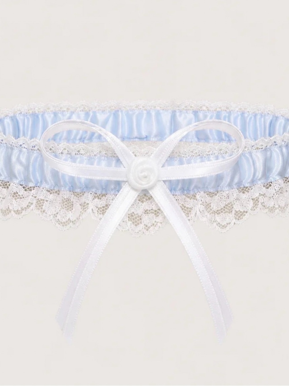 Light Blue Satin Lace Garter with White Bow